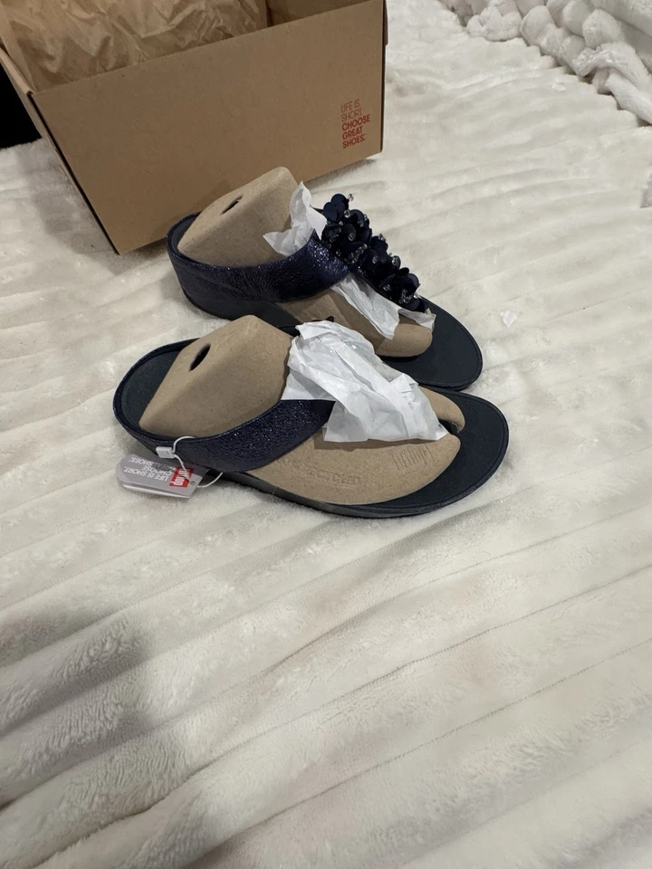 Новый Fitflop Boogaloo носок post сандалии женщин Sz 9 темно-синий - Изображение 4 из 4