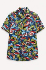 George Route 66 Hawaiian Shirt Men s Size M Blue Rayon Retro Camp