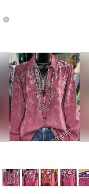 Women s size S button up shirt. NWOT. Red gradient floral design.
