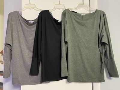 Lot Of 3 Women's Oversized Casual Boat Neck Comfy Tops Size Small