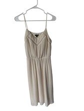 Express Women’s Off-White Pleated Midi Dress Petite S Elastic Waist Lined