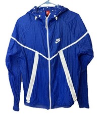 Nike Women's Blue Polka Dot Hooded Windbreaker Jacket Size Medium Running