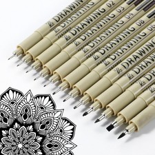 Fineliner Drawing Art Pens Black Fineliner Pens 12PCS Micro-Pen Fineliners In...