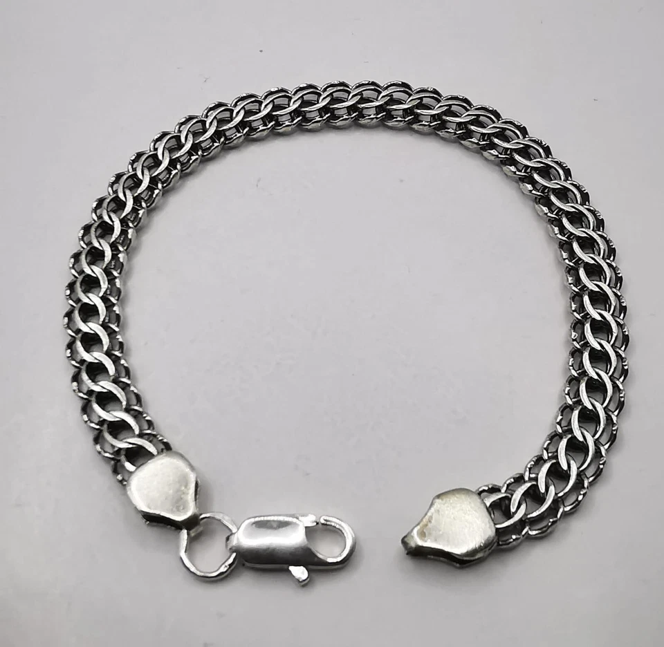 Bracciale Vintage Argento Sterling 925 Fatto a Mano 8,26" Gioielli Regalo... - Immagine 2 di 4