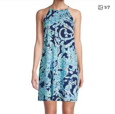 Lilly Pulitzer Womens Navy High Tide Scuba Doo Margot Dress XS 100% Pima Cotton