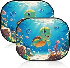 Car Window Shades - 2 Pack, 17.6 x 14.4 inches, UV Protection, Ocean Animal Desi