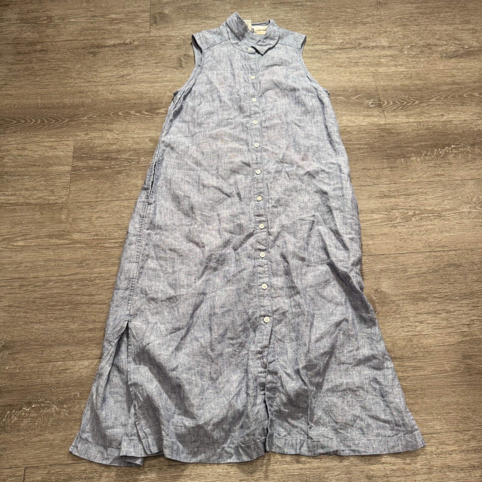 Tommy Bahama Dress Womens Small Blue 100% Linen Sleeveless Button Up Summer