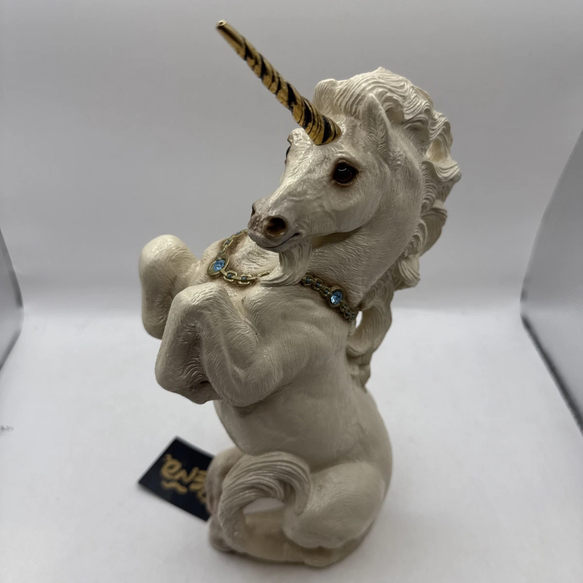 Windstone Editions White Unicorn Signed Pena 89-Blue Crystals with