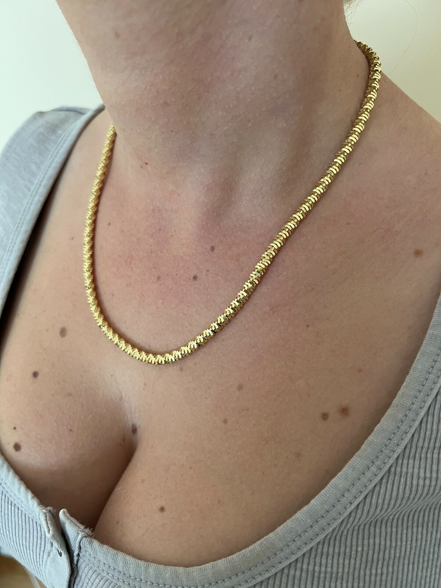 Real 14k Gold Plated 925 Silver Diamond Cut Sparkle Ice Rope Chain