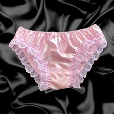 Baby Pink Satin Lace Sissy Full Panties Bikini Knicker Underwear Size 10 - 20