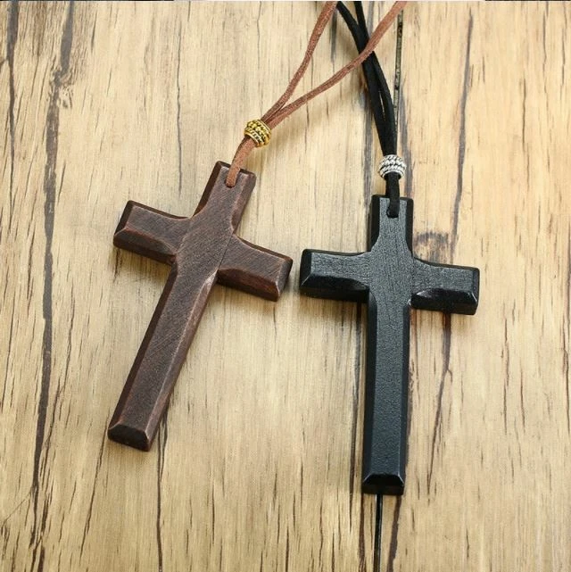 Inspirational Religious Large Wooden Cross Necklace (Includes 30 rope  chain)