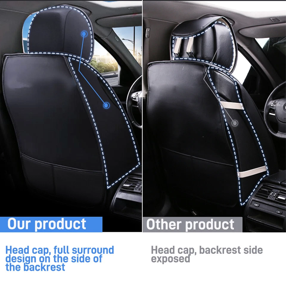 For Toyota Car Seat Cover Full Set Leather 5Seat Front Rear Protector W/Headseat Foto 4 de 4
