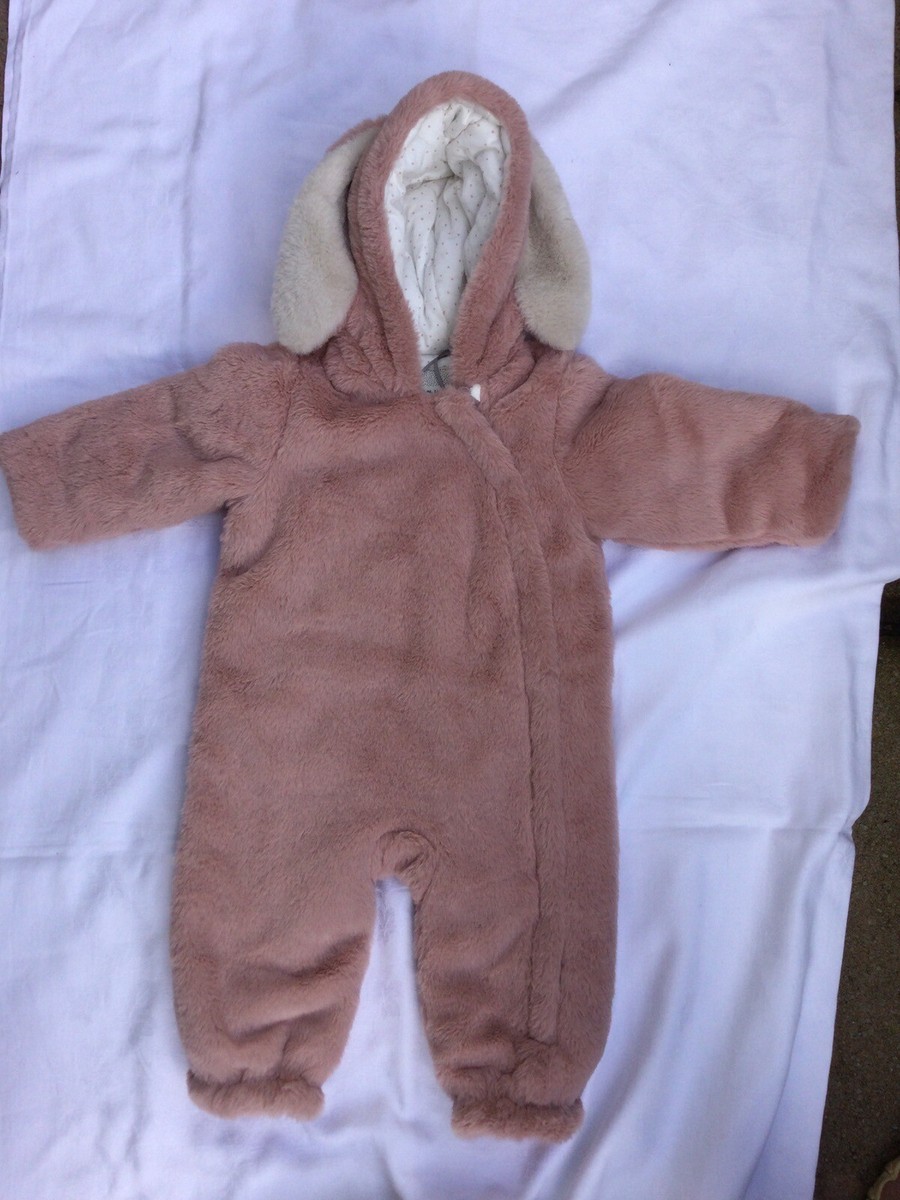 NEW Lovely Soft Warm Snowsuit/Pram Suit Bunny Ears Baby Girls 6-9 MTHS  Footless