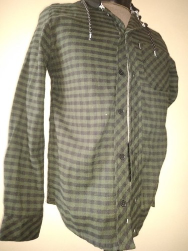 Tony Hawk Hooded Striped Long Sleeve Flannel Shirt in Kombu Green - NWT Medium - Picture 2 of 7