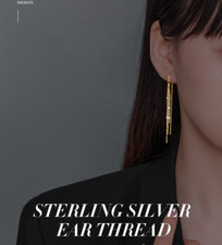 S925 Silver Chandelier Tassel Chain Dangle Sequin Linear Threader Earrings PE48