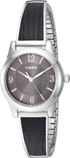 Timex Women's TW2T67100 Stretch Bangle 25mm Black/Silver Expansion Band Watch