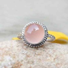 Rose Quartz Solid 925 Sterling Silver Statement Handmade Ring, All Size M1426