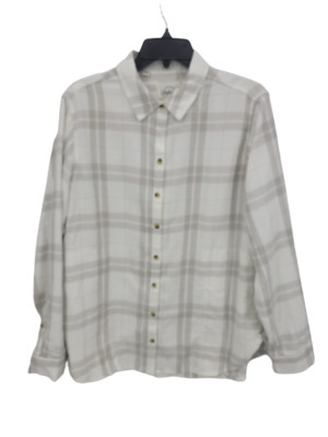 Jachs Girlfriend Shirt Womens Medium Tan Brown Plaid Long Sleeve Button Up