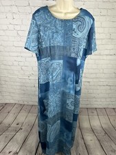 Leslie Fay Blue Floral Paisley Back Zip Short Sleeve Pleated Sides Maxi Dress 18