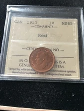 1951  ICCS Graded Canadian, Small One Cent, **MS-65** # XMY 136