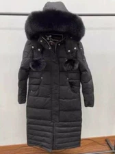 Moose Knuckles Extra Long Down Jacket for Women with Fur Collar   The Knee New