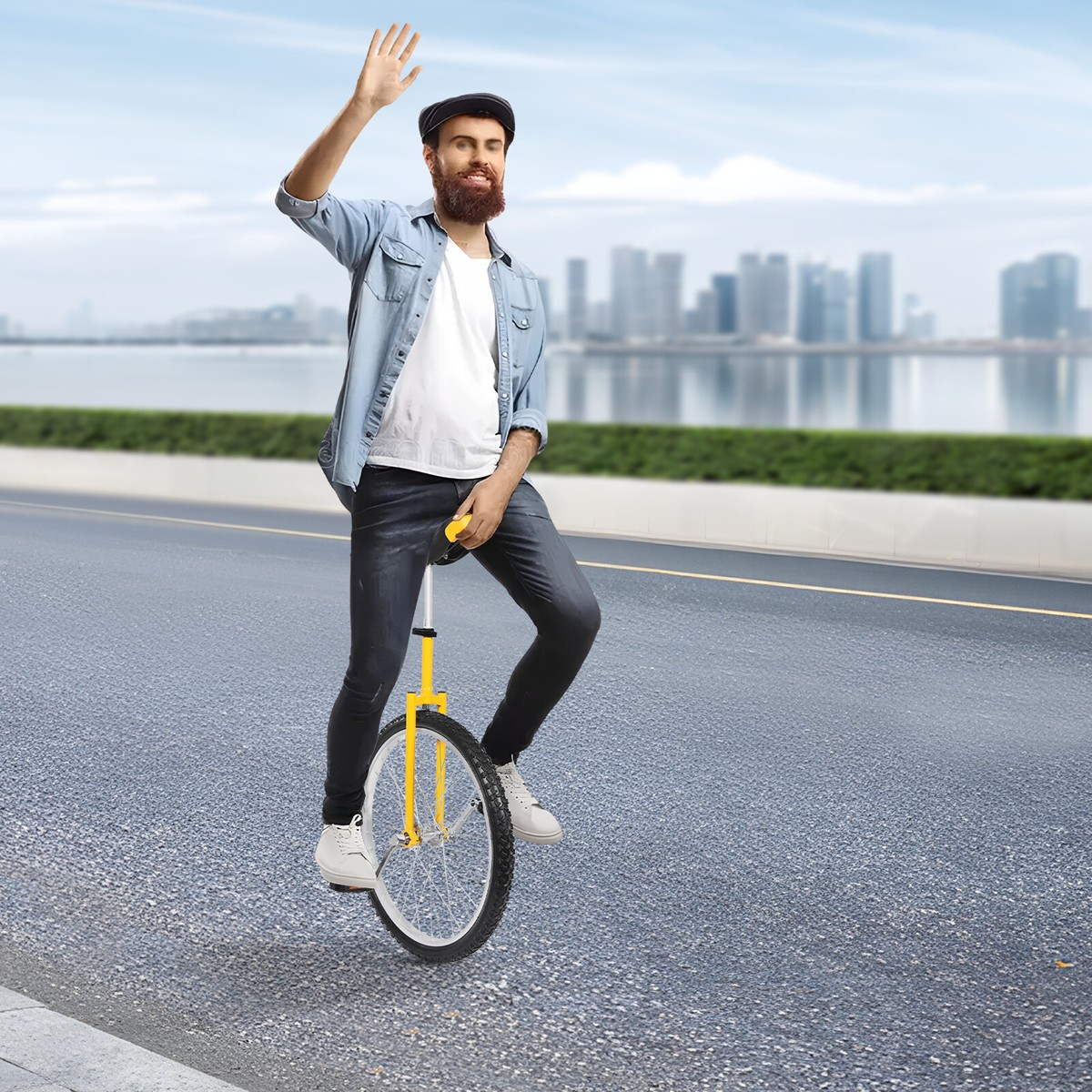 24-Inch Unicycle Yellow - Manganese Steel Frame, Adjustable Seat