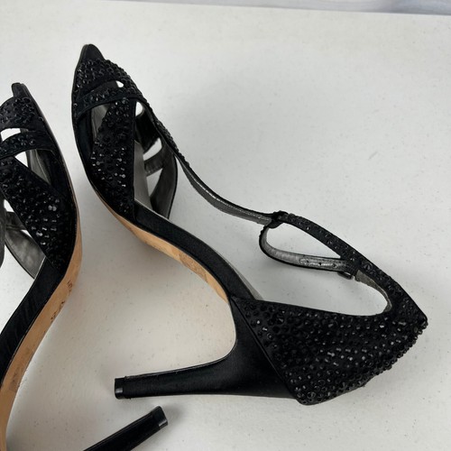 Antonio Melani Ankle Strap Sandal Heels Womens 7M Black Leather Studded Sexy - Picture 11 of 17