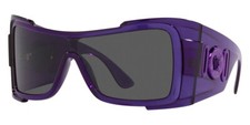 Versace VE4451 541987 Shield Sunglasses Transparent Purple Frame Dark Grey Lens