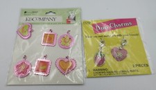 NEW silver tone metal pink BRACELET CHARMS Kid Girl HEART FLOWER BUTTERFLY FRUIT