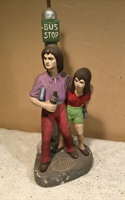 Tuscany Studio Inc.  Hippie Couple At Bus Stop  Chalk-Ware Statue Lamp-Signed