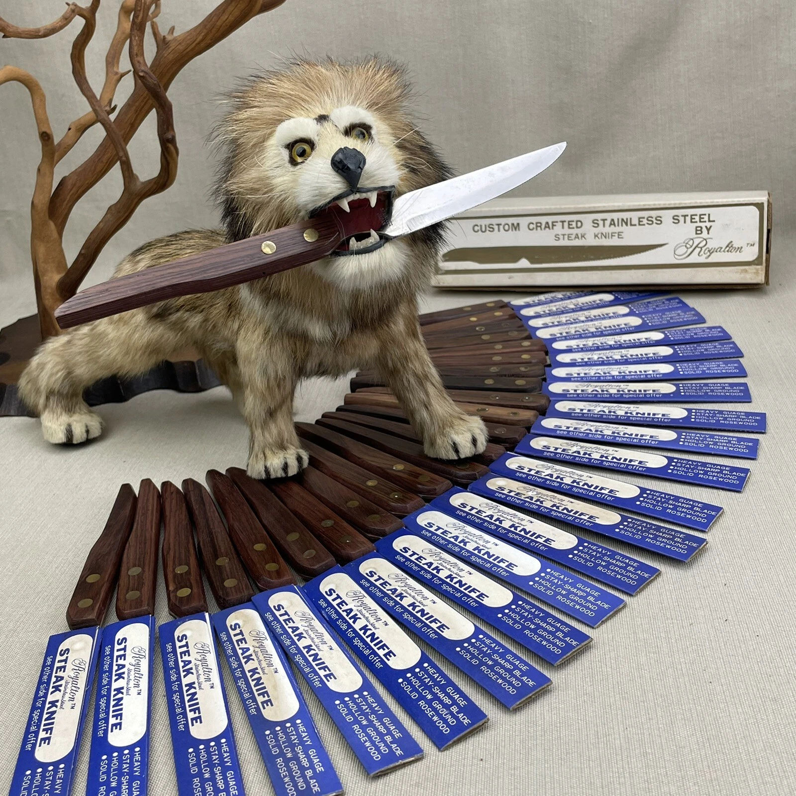 24 Royalton Vintage Steak Knives Solid Rosewood Stay Sharp Blade Stainless