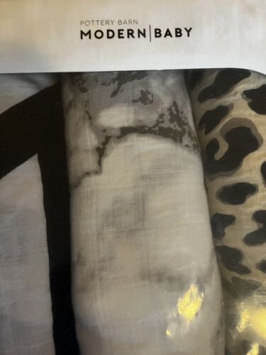 NIB West Elm Pottery Barn Baby Modern Organic Swaddle Set 3 Pack Cheetah Marble - Picture 3 of 4