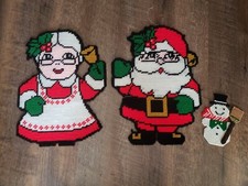 Vintage Christmas Mr Mrs Claus Needlepoint Window Decorations