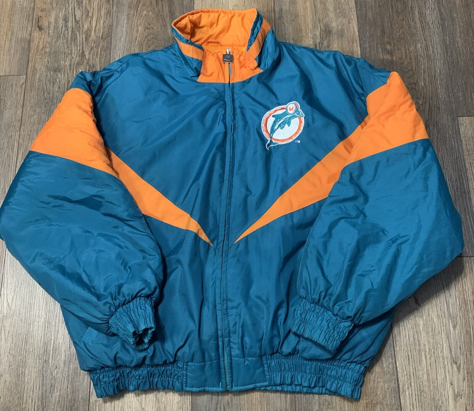 VTG Miami Dolphins Quilted Jacket Adult Large Chalk Line Coat NFL Football