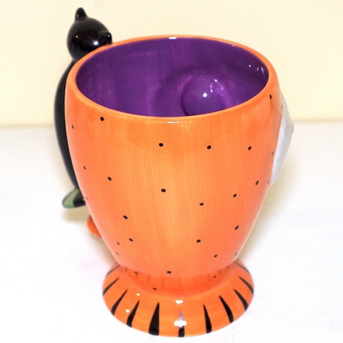 Dept 56 Halloween Googly Eyes Skeleton Mug with Black Cat & Pumpkin w/Tiny Chip - Picture 5 of 10