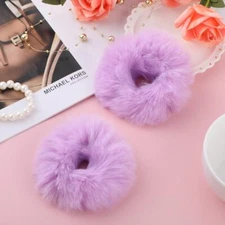 Lusofie 2Pcs Purple Pompom Hair Tie Furry Faux Rabbit Fur Fuzzy purple