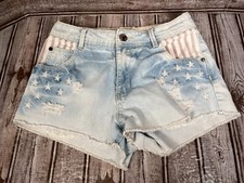 YMI Women's Juniors 0 Shorts American Flag Distressed Stars Stripes 100% Cotton