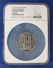2018 Benin 3oz Silver 1500F coin "Westminster Abbey" NGC Graded MS70 with COA 108.33 per troy oz
