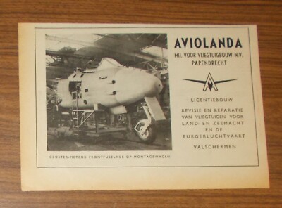 Seltene Werbung AVIOLANDA Gloster Meteor Jagdflugzeug 1951