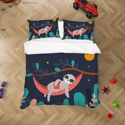 3D Sloth Plant Moon Cartoon Quilt Cover Set Bedding Sets Pillowcases Queen