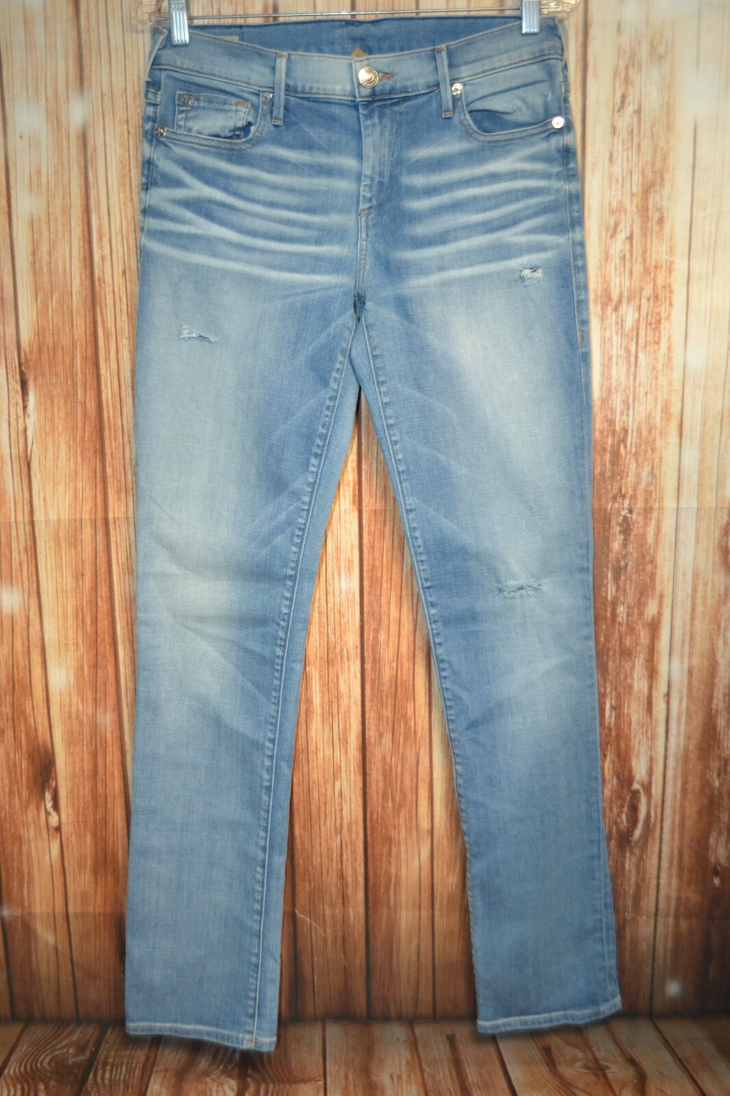 True Religion Women's Kora Mid Rise Straight Distressed Jeans Sz 29x33 thumbnail 4