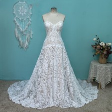 Elegant Lace Applique Bohemian Wedding Dresses Strapless A-Line Bridal Gowns