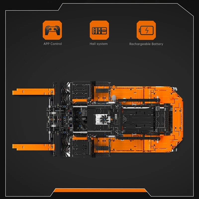 Mould King 17044 Orange Heavy Duty Bulldozer Gabelstapler Kran Klemmbausteine - Bild 3 von 4