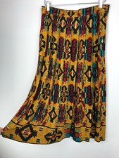 Vintage 90s Midi Skirt Worthington Southwest Western Tribal Aztec Pocket Size 14