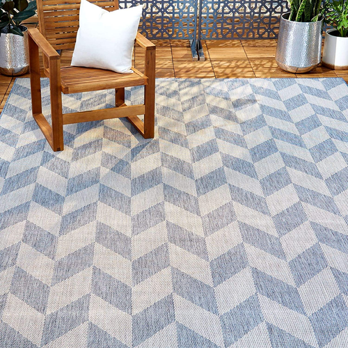 Patio Country Calla Contemporary Herringbone Indoor/Outdoor Area Rug, Blue/Grey,