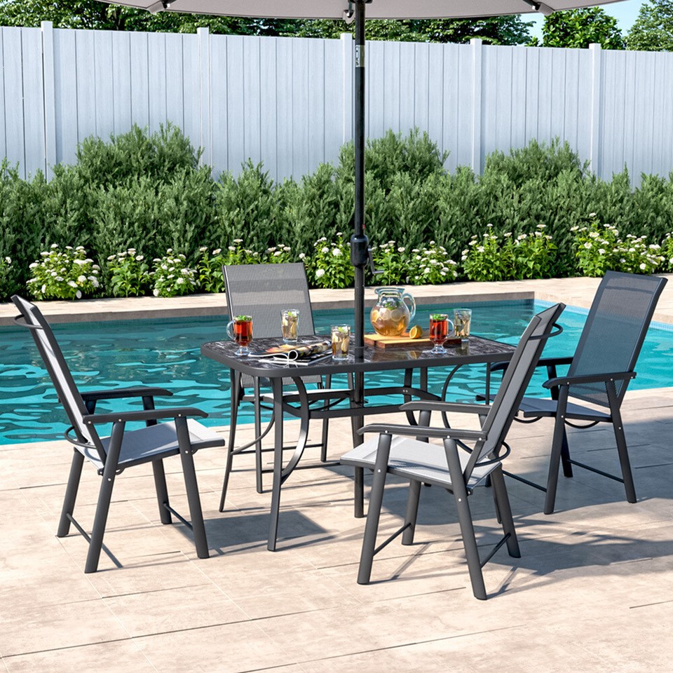 Metal Outdoor Dining Set Glass Table And Chairs 46 Garden Patio
