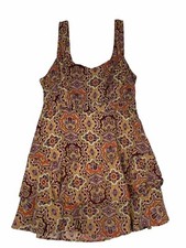 Free People Dress Womens Brown Orange Midi Tank Sleeveless Paisley