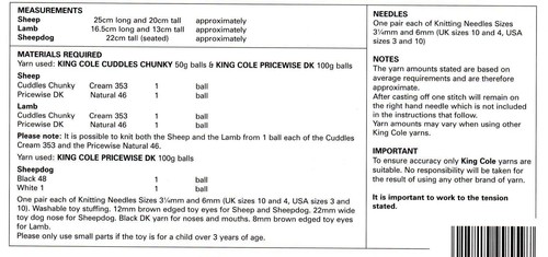King Cole Knitting Pattern DK & Chunky Yarn - SHEEP , LAMB & SHEEPDOG TOYS 9010 - Picture 2 of 2