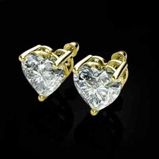 1Ct Lab-Created Diamond Heart 14K Yellow Gold Over Child Stud Push-Back Earrings