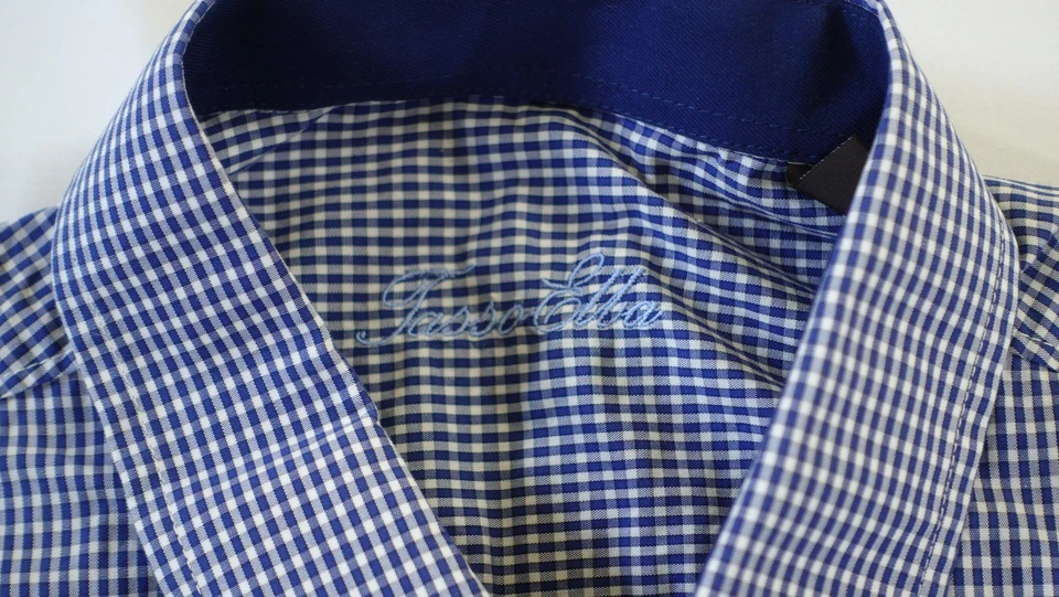 Camisa Tasso Elba Para Hombres XL 17-17.5 Azul Blanco Guinga Vestido Manga Larga con Botones Foto 2 de 4